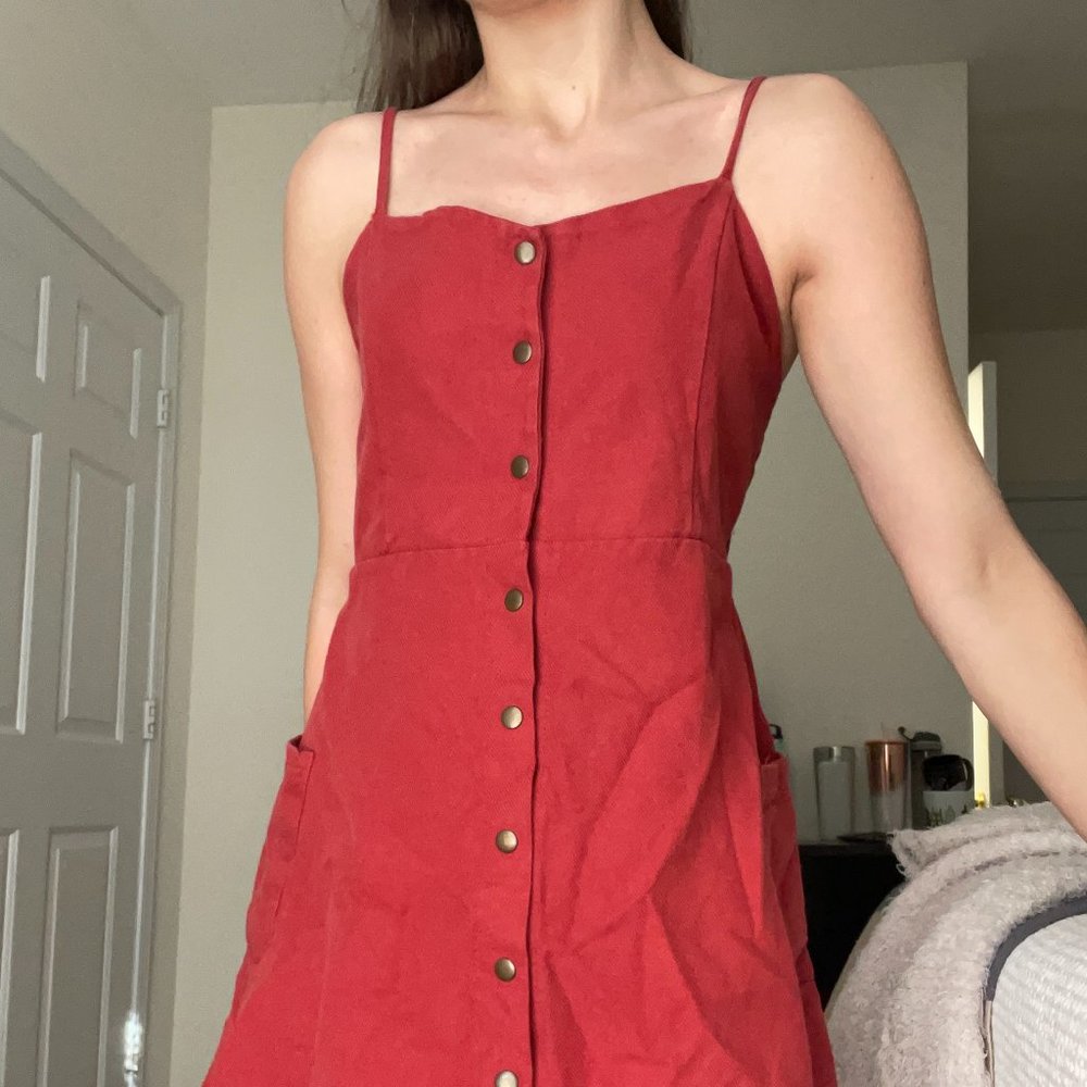 Red button-down corduroy mini dress